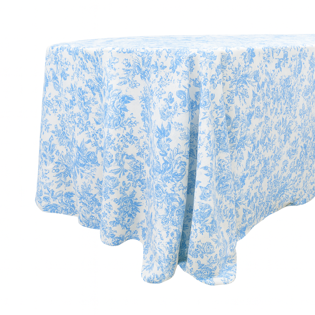 Baby Blue French Toile Print Rectangular Tablecloth 108"x156" close up
