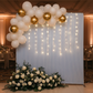 8ft x 8ft Striped Spandex Slip-on Backdrop Cover with balloons and flower arrangement