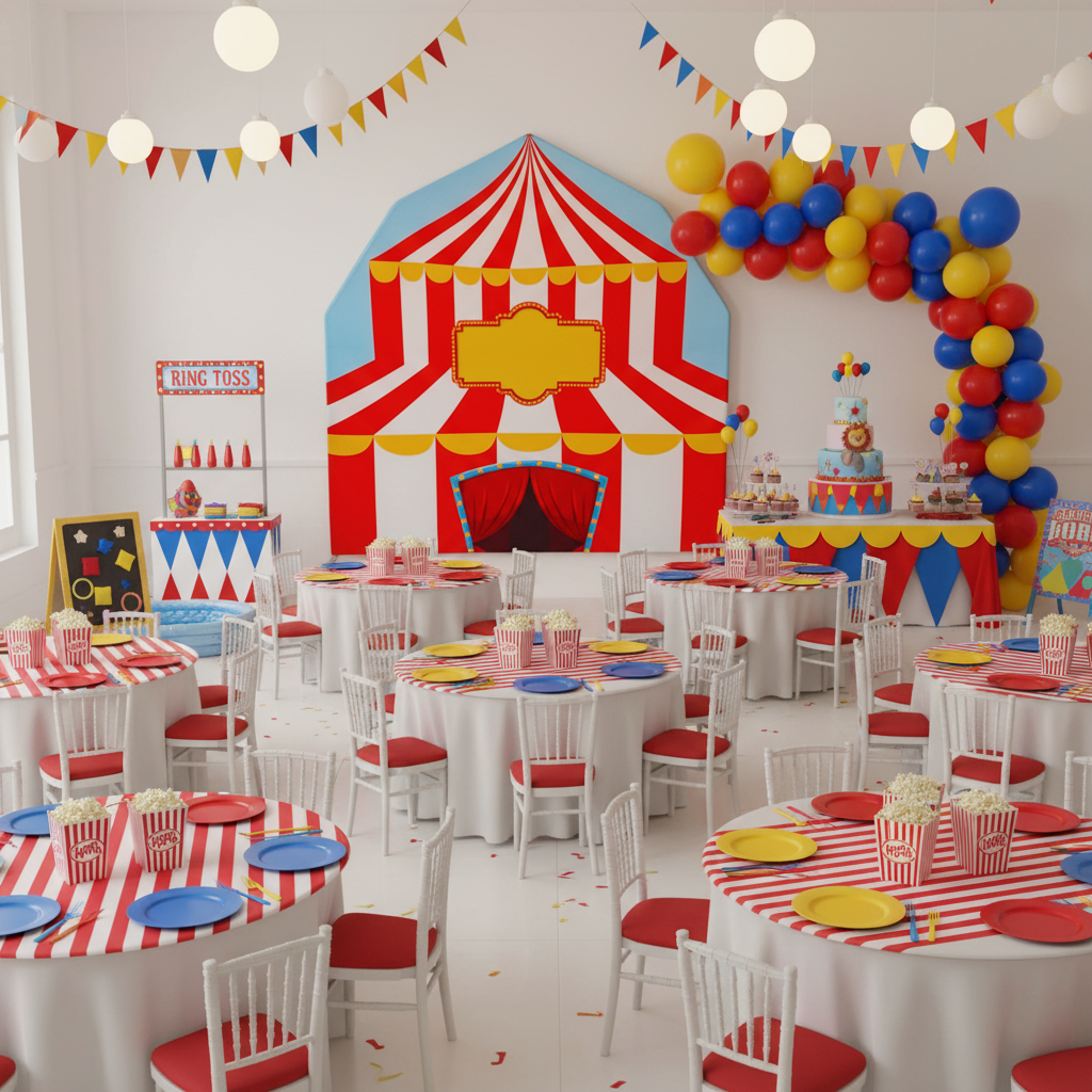 circus carnival birthday party with Barn Farm Backdrop Stand - Silver