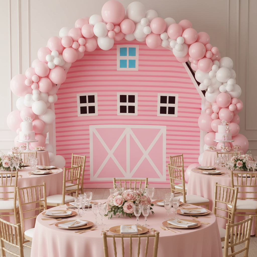 baby girl birthday reception with Barn Farm Backdrop Stand - Silver 