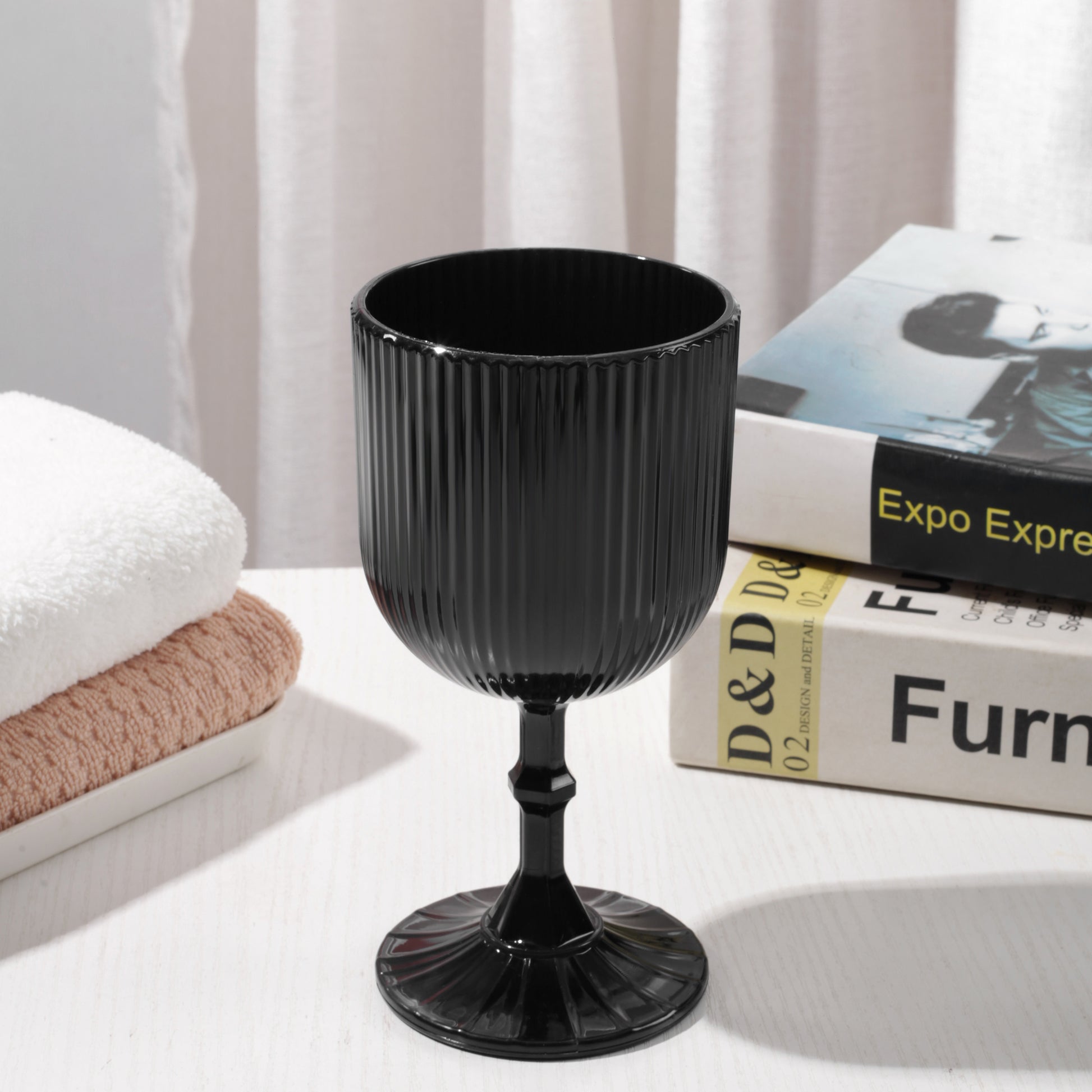 Black Acrylic 11oz Wine Goblets Ripple Design (6 pcs/pk)