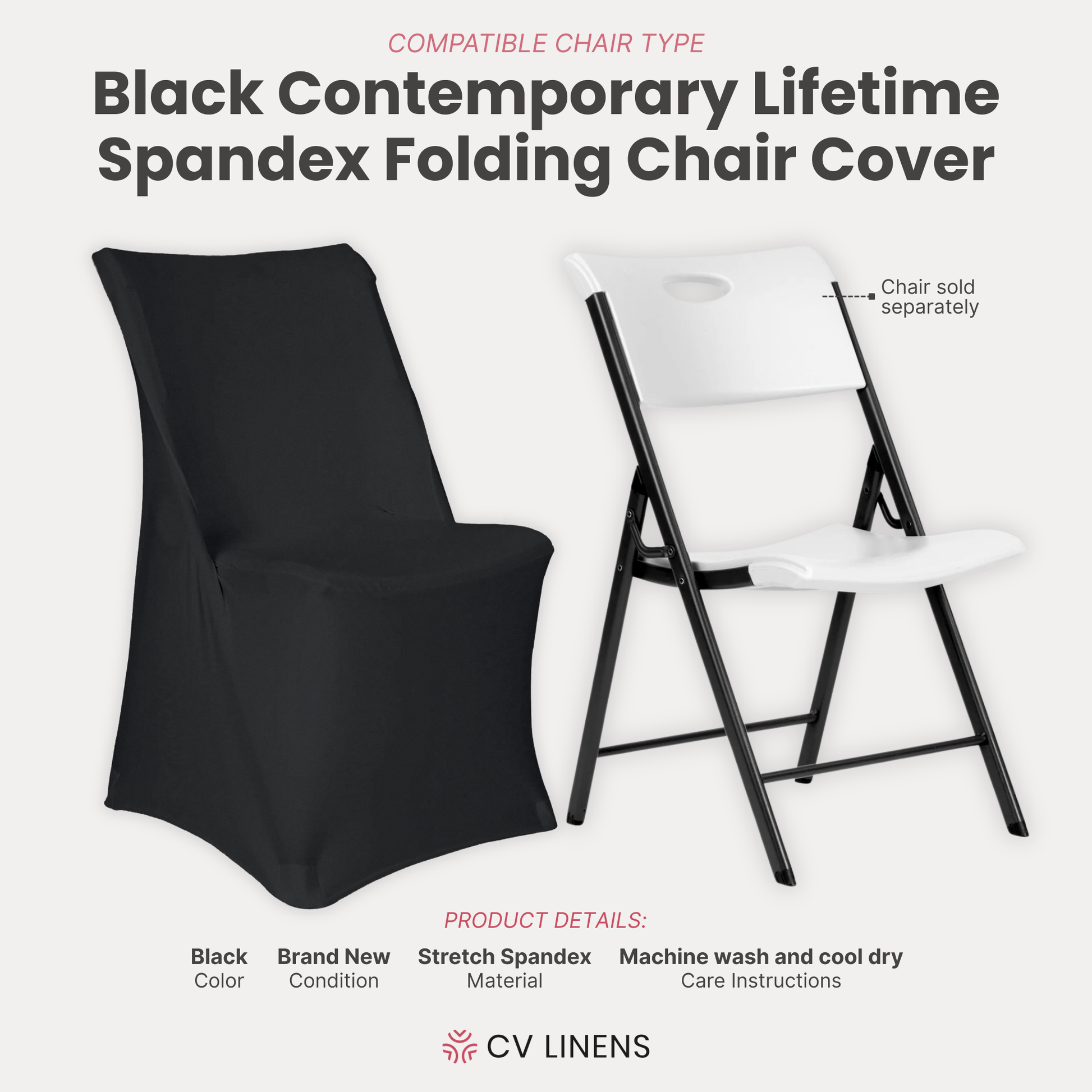 Contemporary LIFETIME Spandex folding chair Cover Black showing on the square edge contemporary chair 