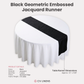 Embossed Geometric Jacquard Table Runner Black infographic showing product details