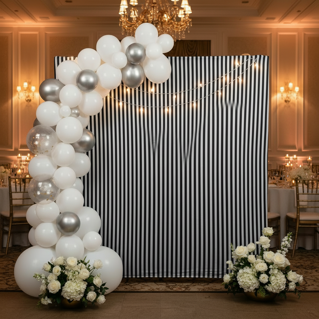 8ft x 8ft Striped Spandex Slip-on Backdrop Cover Black - 
Wedding 