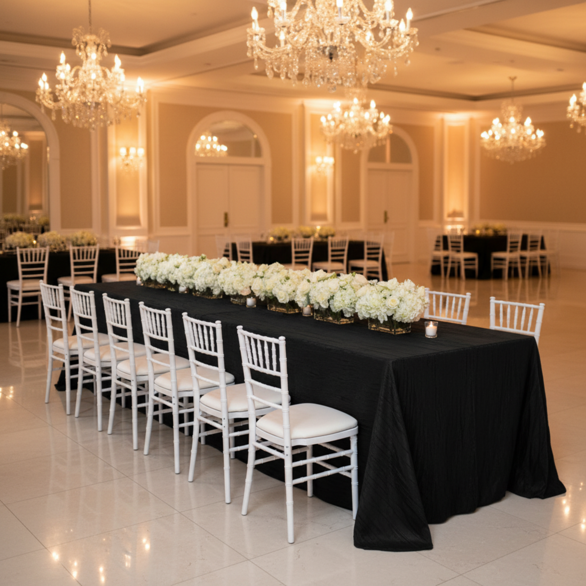 Black Accordion Crinkle Taffeta 90x156 Rectangular Tablecloth – Indoor Wedding