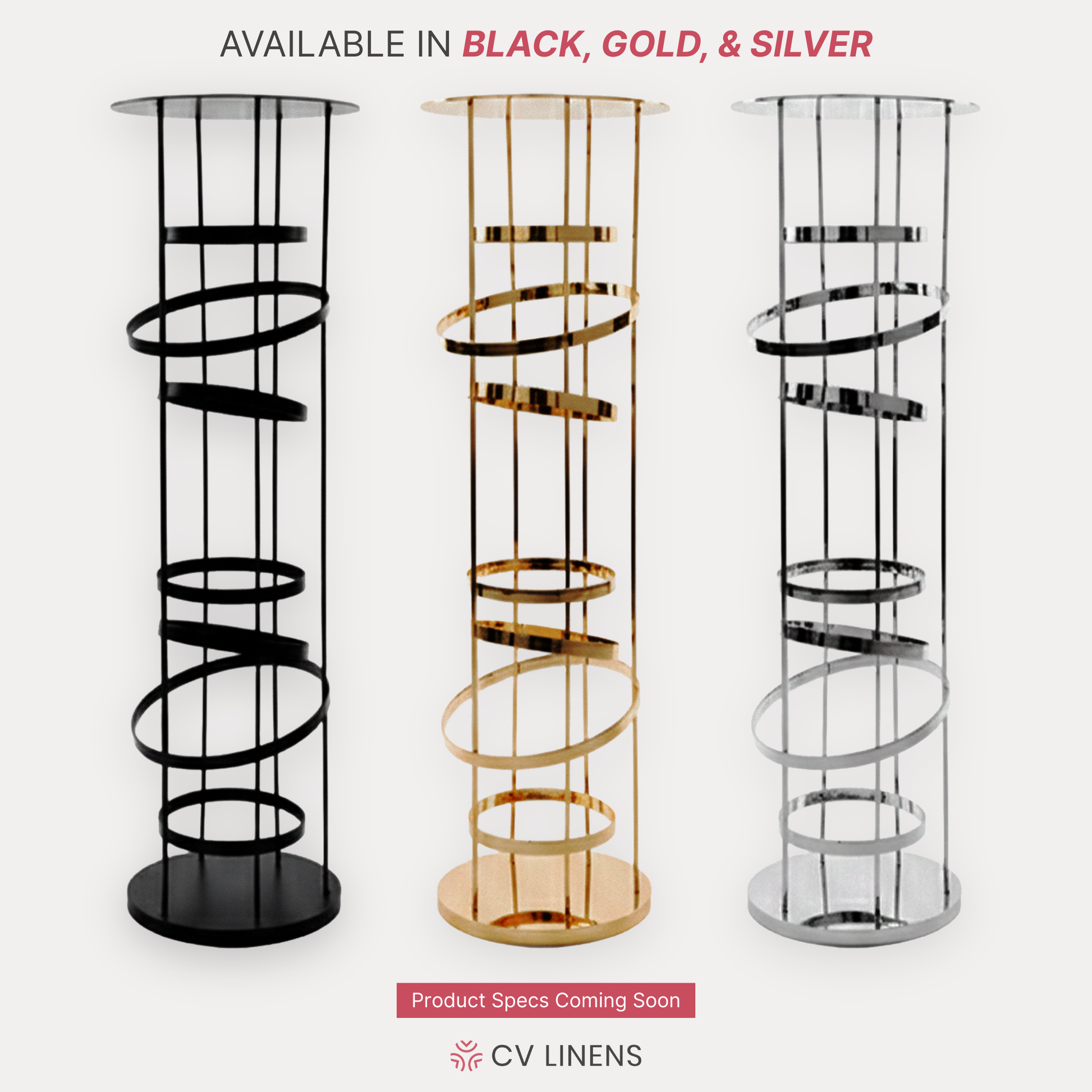 2pcs/set Modern Spiral Table Centerpiece available in Black, Silver and Gold
