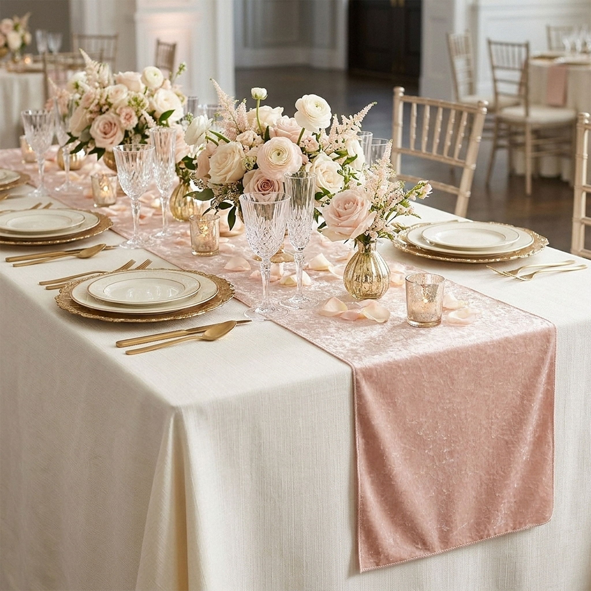 Velvet Table Runner Blush/Rose Gold - CV Linens