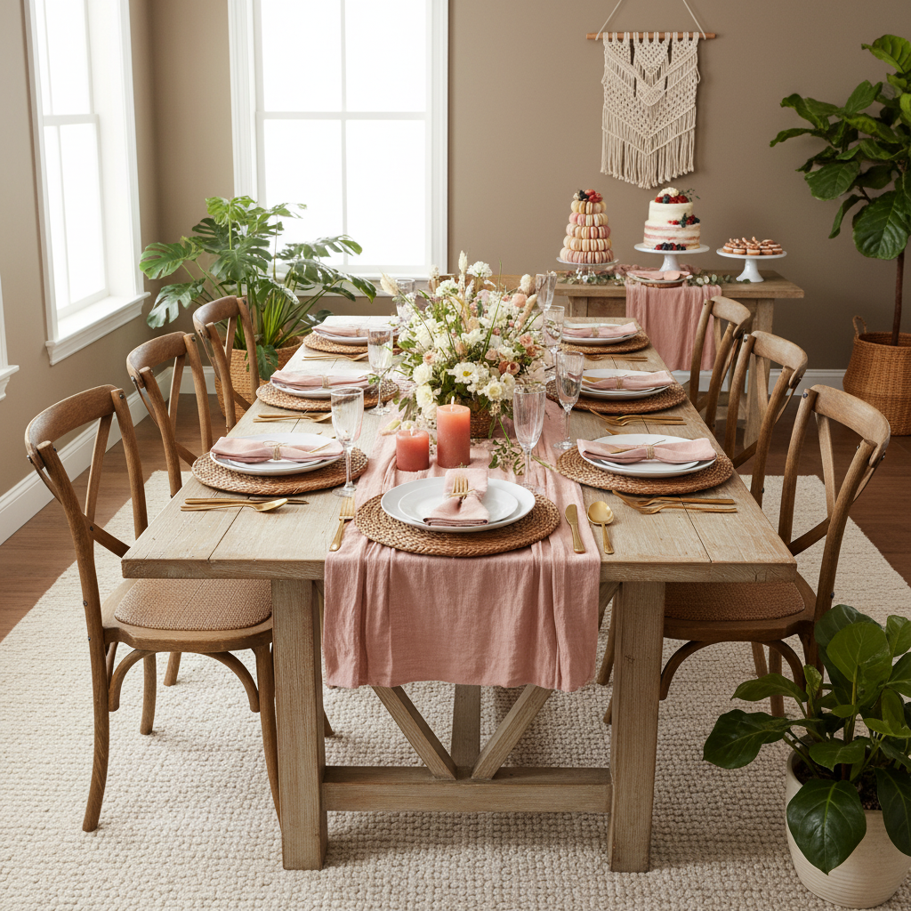 boho styled lunch table setup with Braided Raffia Straw 15" Placemats (4pc/set)