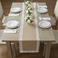 Burlap Lace Table Runner 13"x108" - Natural & White | dinner plate | napkin | wine goblets |