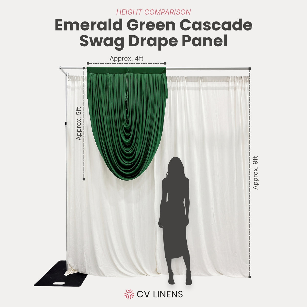 Cascade Swag Drape Panel 5ft x 4ft - Emerald Green infographic
