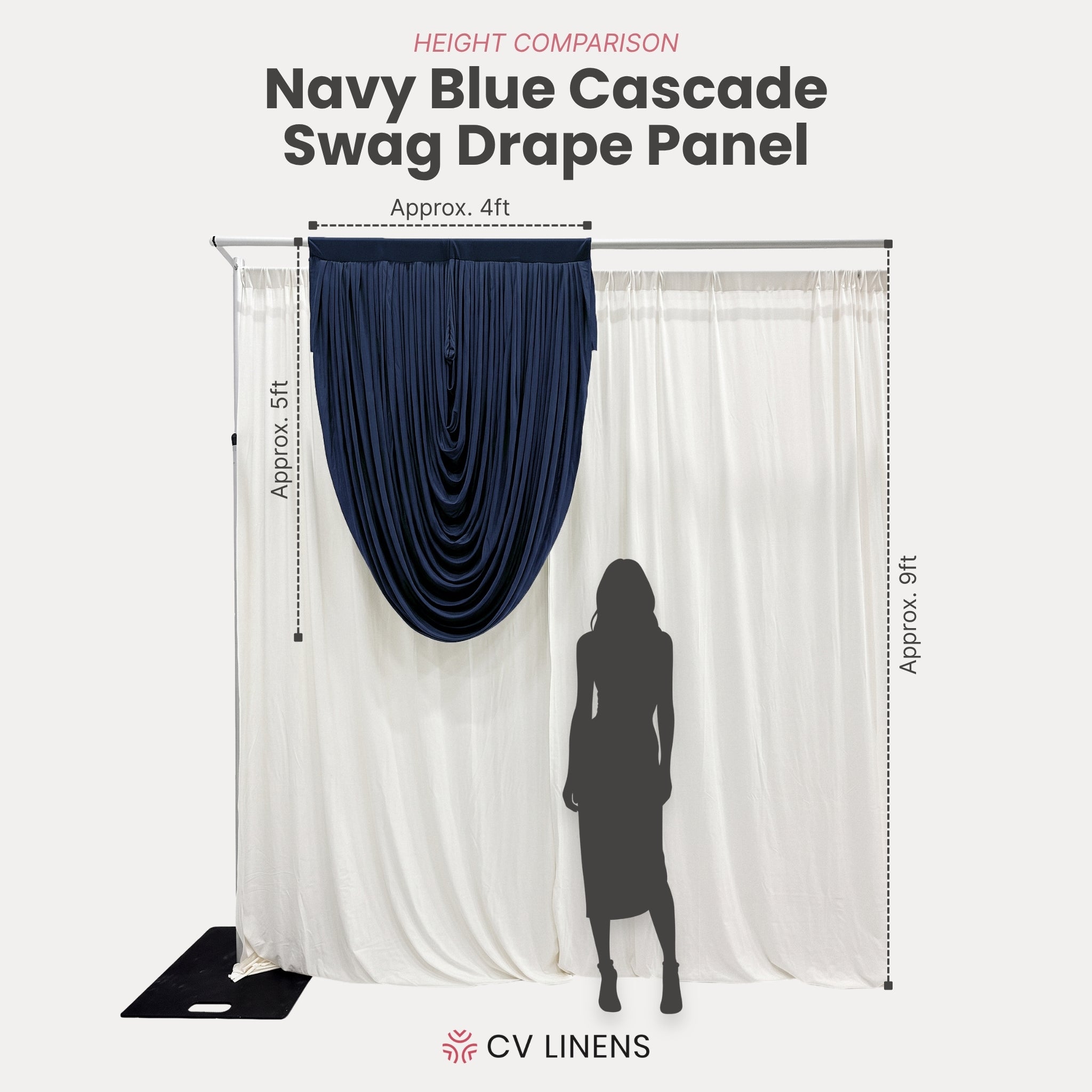 Cascade Swag Drape Panel 5ft x 4ft Navy Blue infographic
