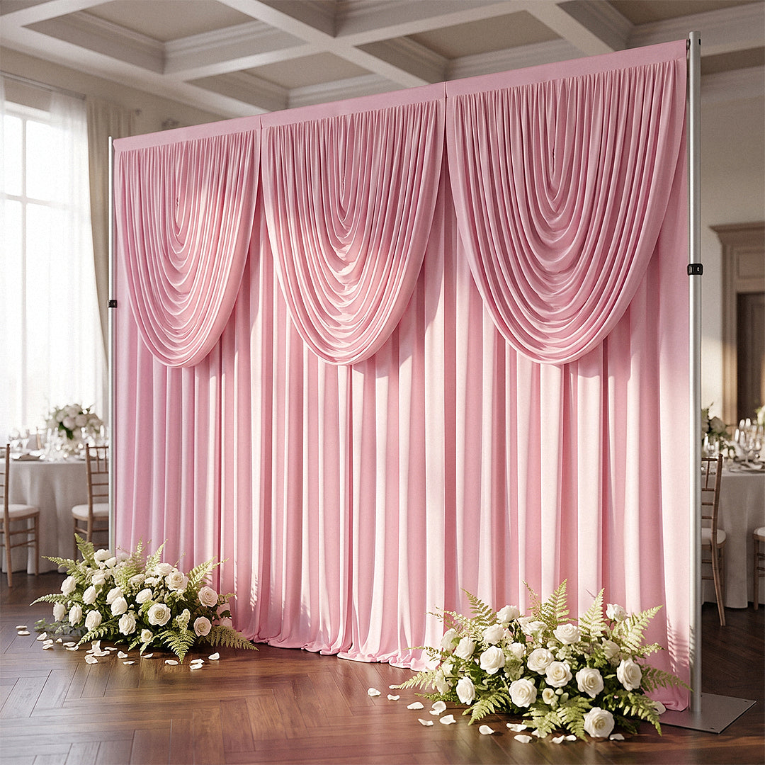 Cascade Swag Drape Panel 5ft x 4ft - Pink wedding backdrop angled view