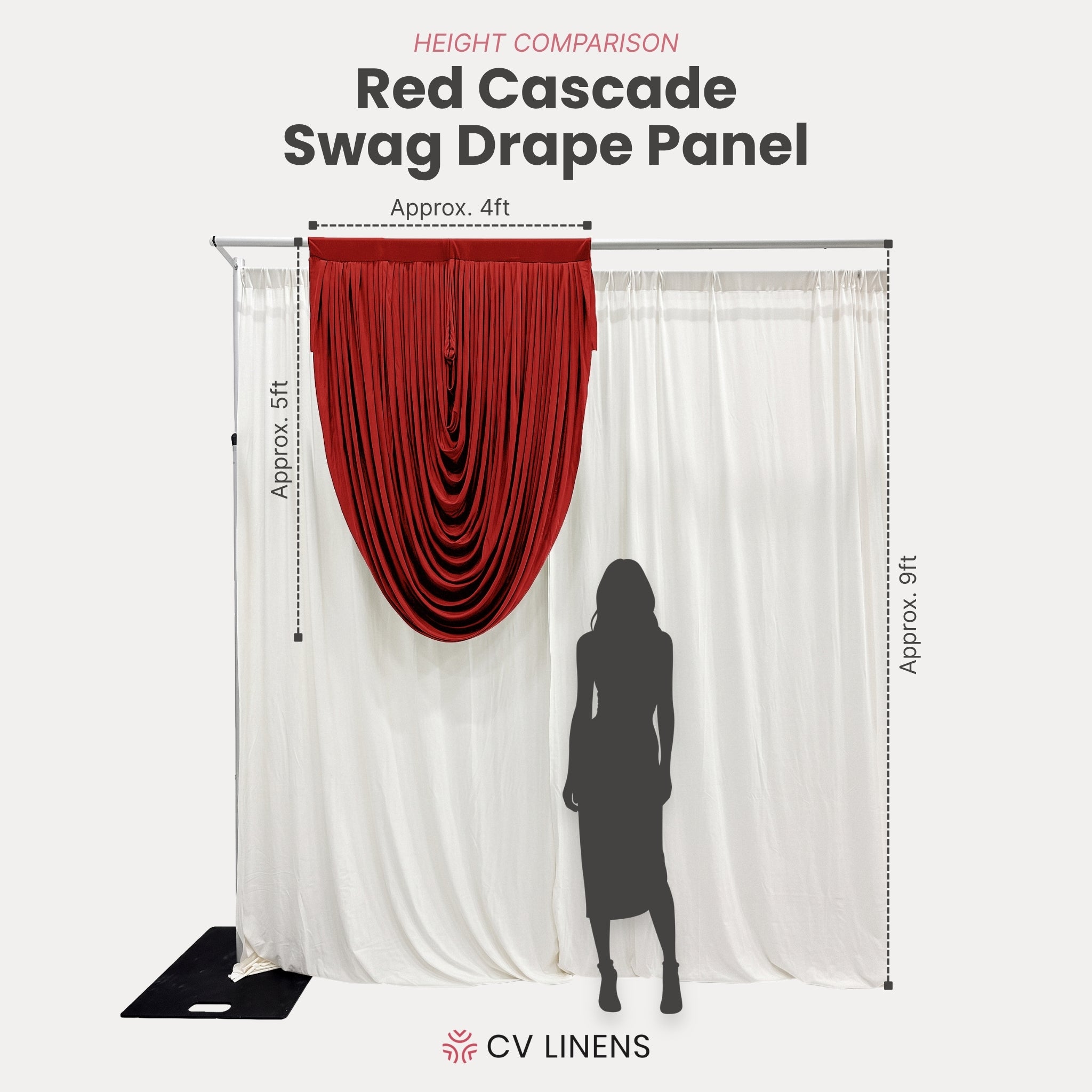 Cascade Swag Drape Panel 5ft x 4ft Red infographic
