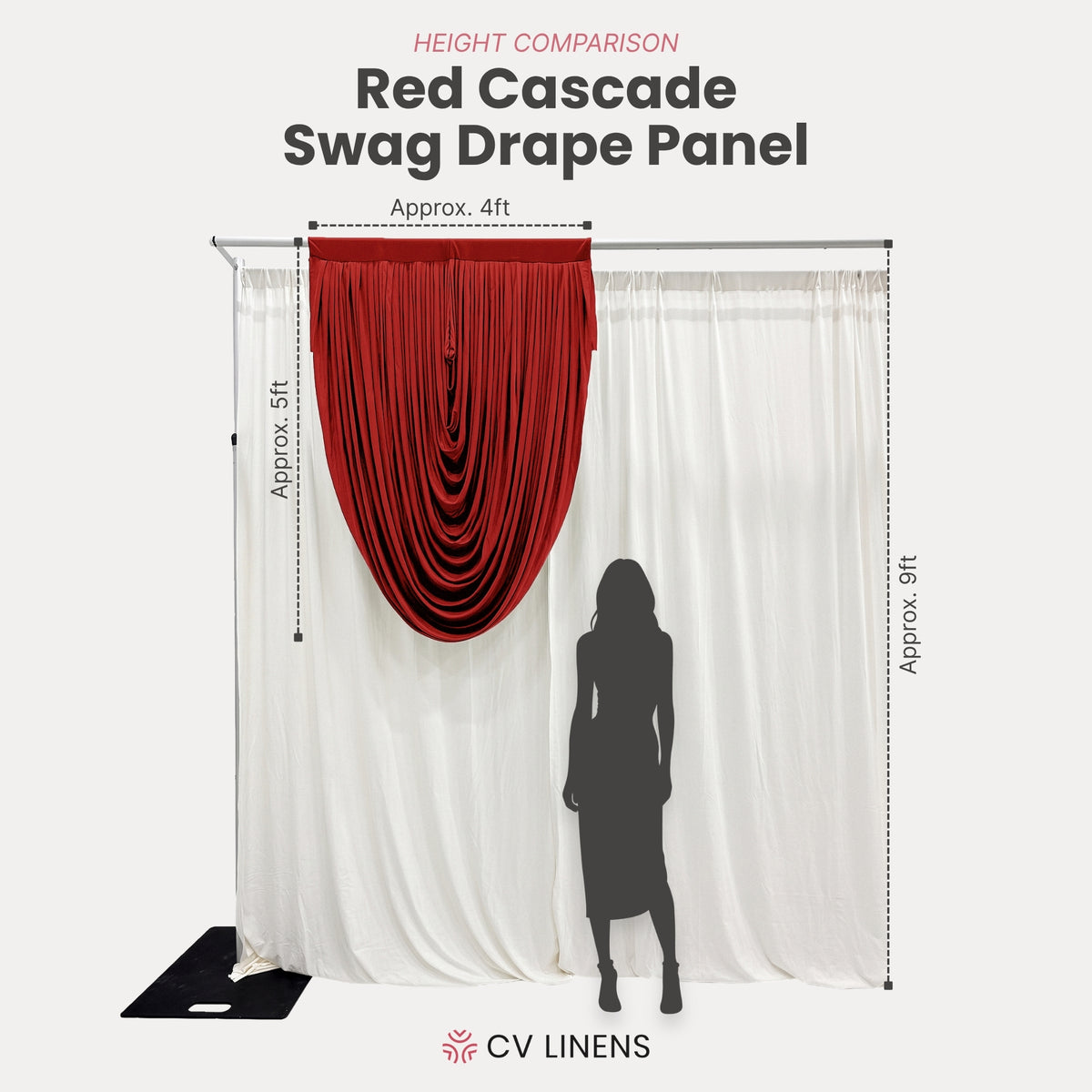 Cascade Swag Drape Panel 5ft x 4ft Red infographic
