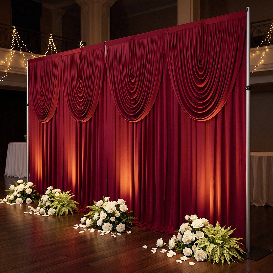 Cascade Swag Drape Panel 5ft x 4ft Red wedding backdrop angled view