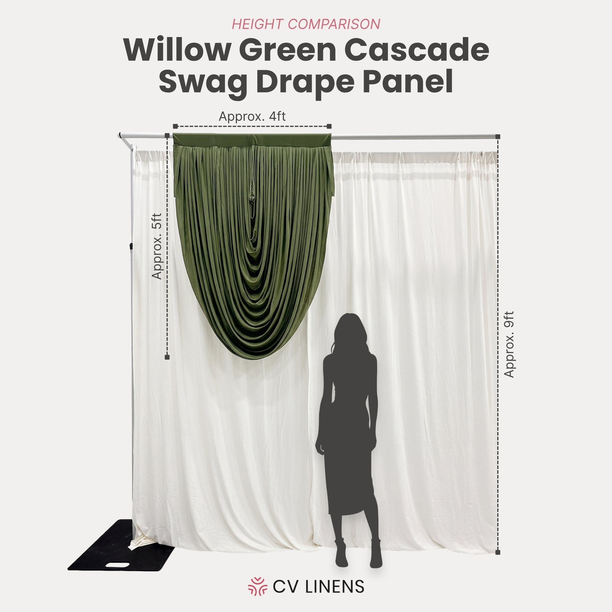 Cascade Swag Drape Panel 5ft x 4ft Willow Green infographic