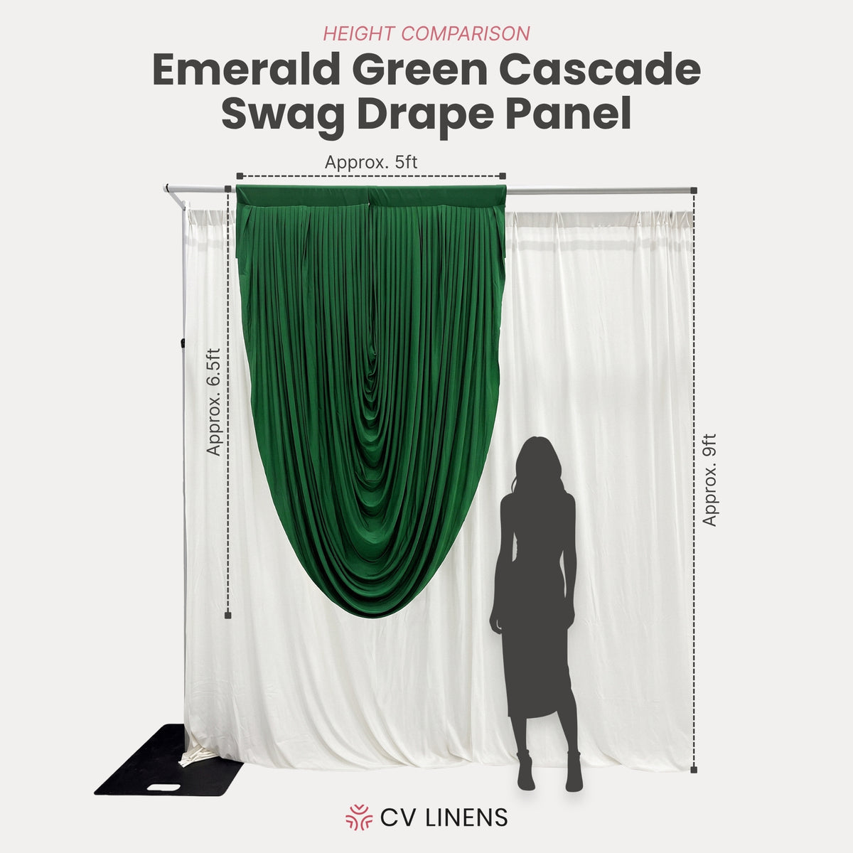 Cascade Swag Drape Panel 6.5ft x 5ft Emerald Green infographic