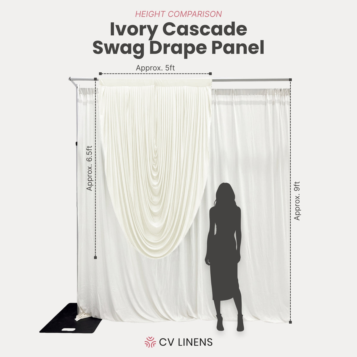Cascade Swag Drape Panel 6.5ft x 5ft Ivory infographic
