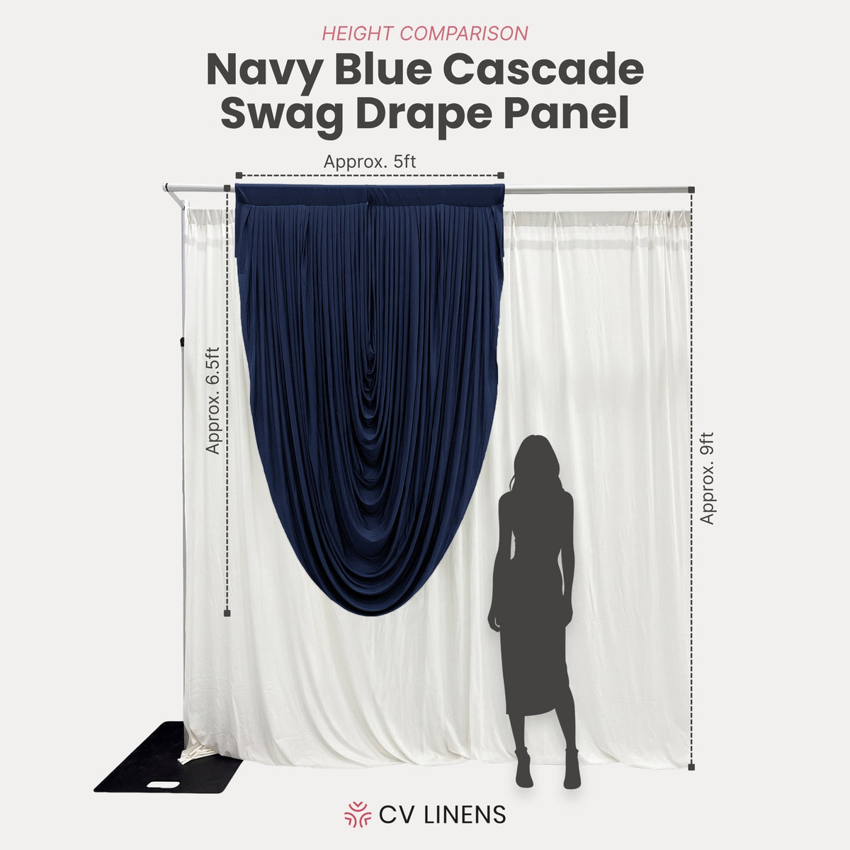 Cascade Swag Drape Panel 6.5ft x 5ft Navy Blue infographic