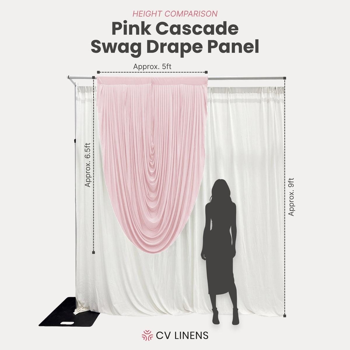 Cascade Swag Drape Panel 6.5ft x 5ft Pink infographic
