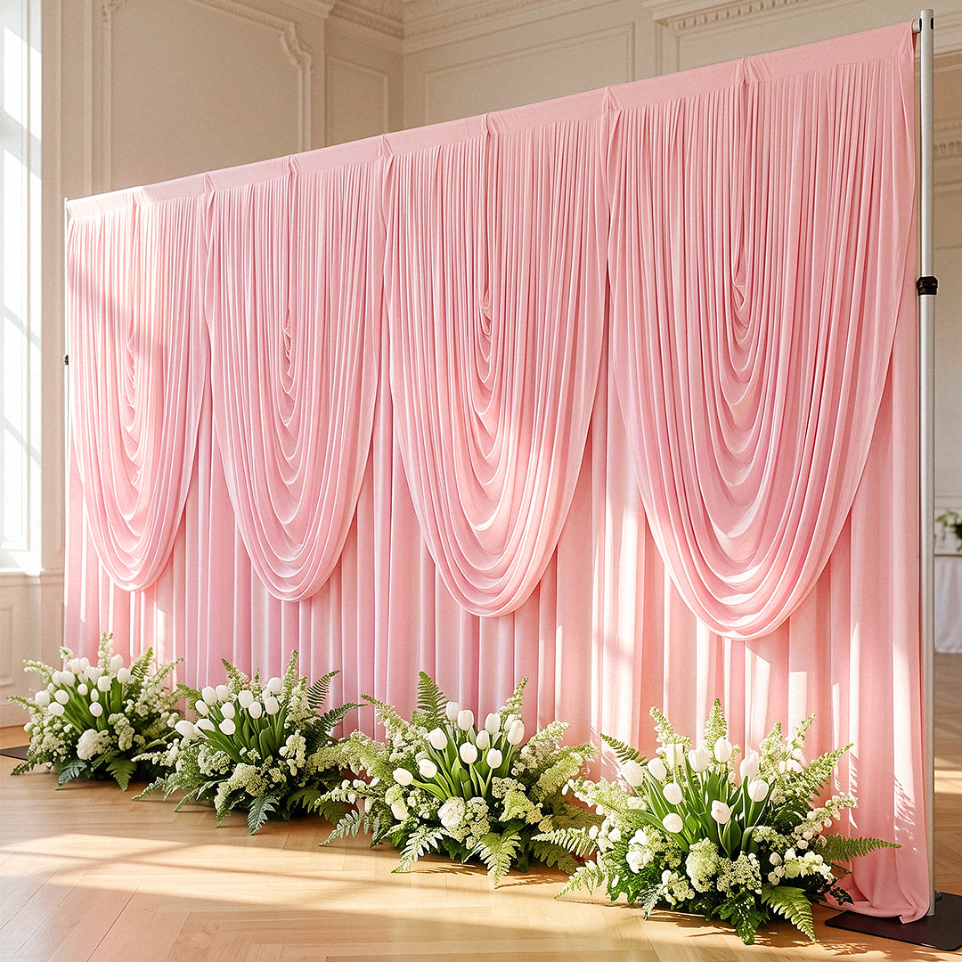 Cascade Swag Drape Panel 6.5ft x 5ft Pink angled view
