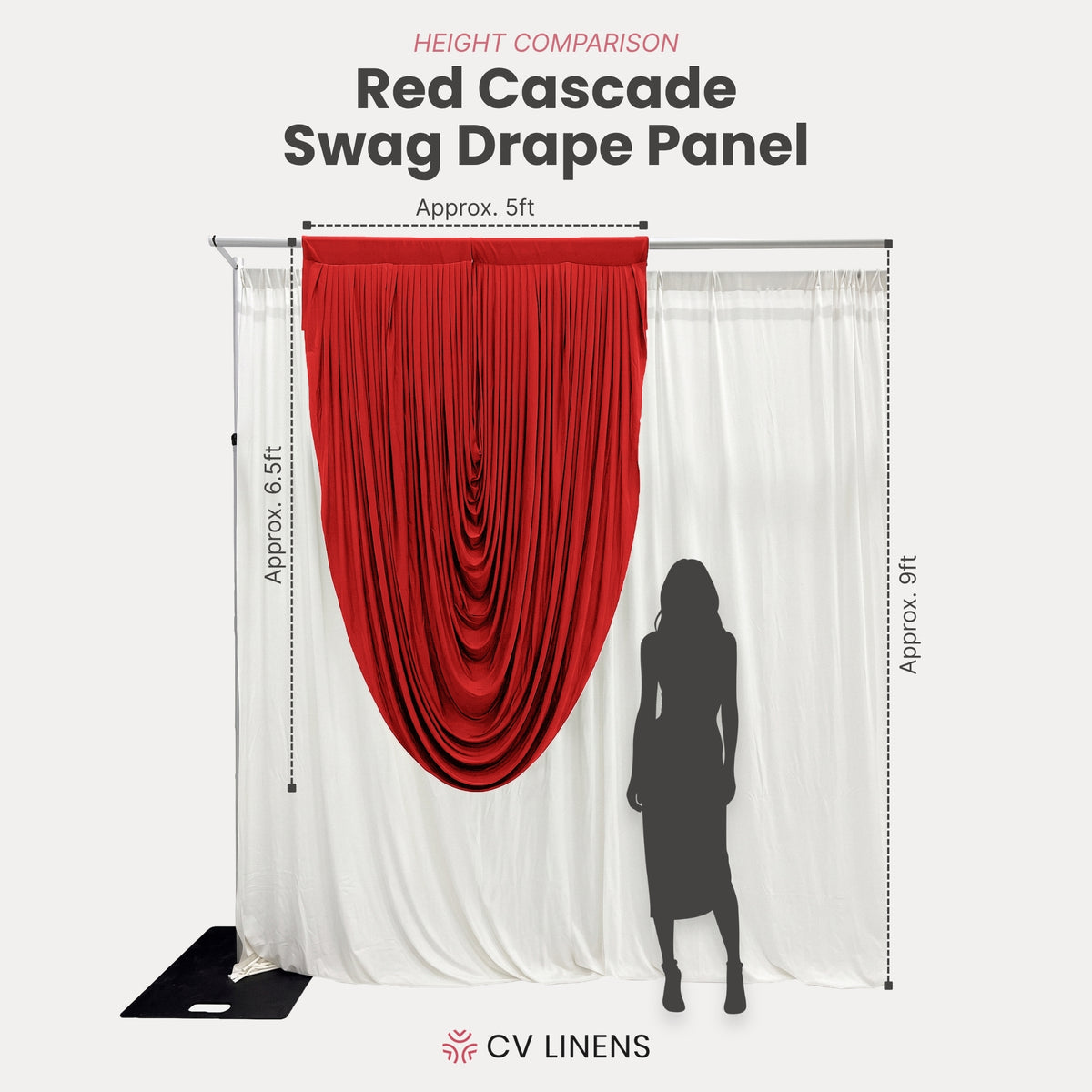 Cascade Swag Drape Panel 6.5ft x 5ft Red infographic