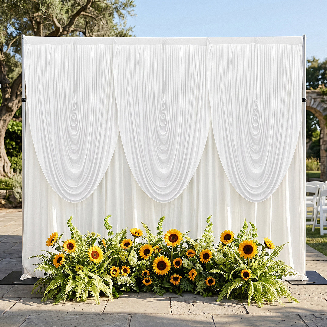 Cascade Swag Drape Panel 6.5ft x 5ft White - Wedding Outdoor Backdrop