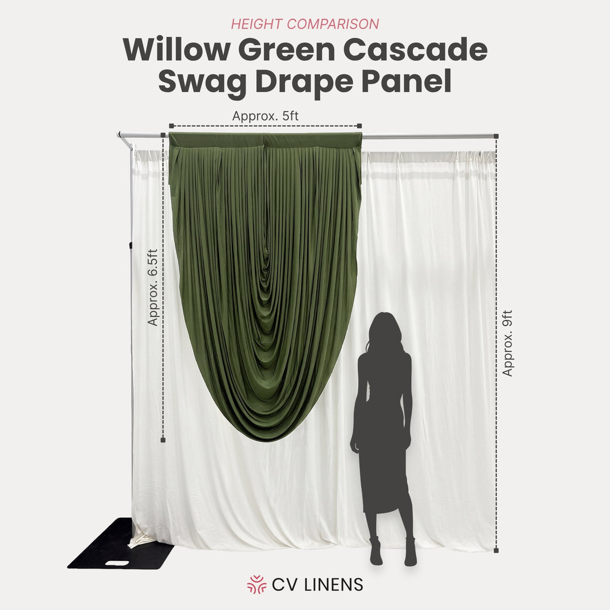 Cascade Swag Drape Panel 6.5ft x 5ft Willow Green infographic