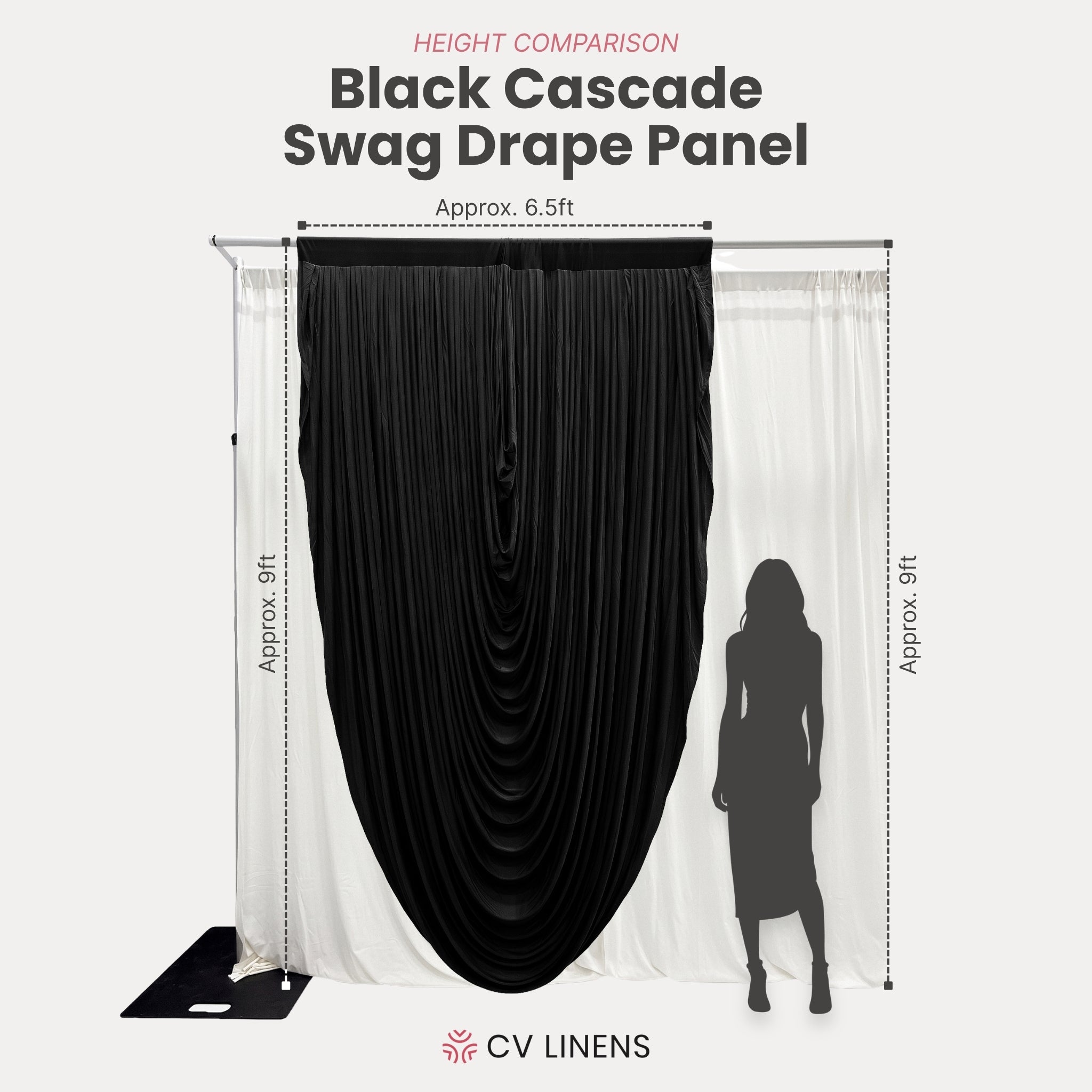 Cascade Swag Drape Panel 9ft x 6.5ft Black infographic