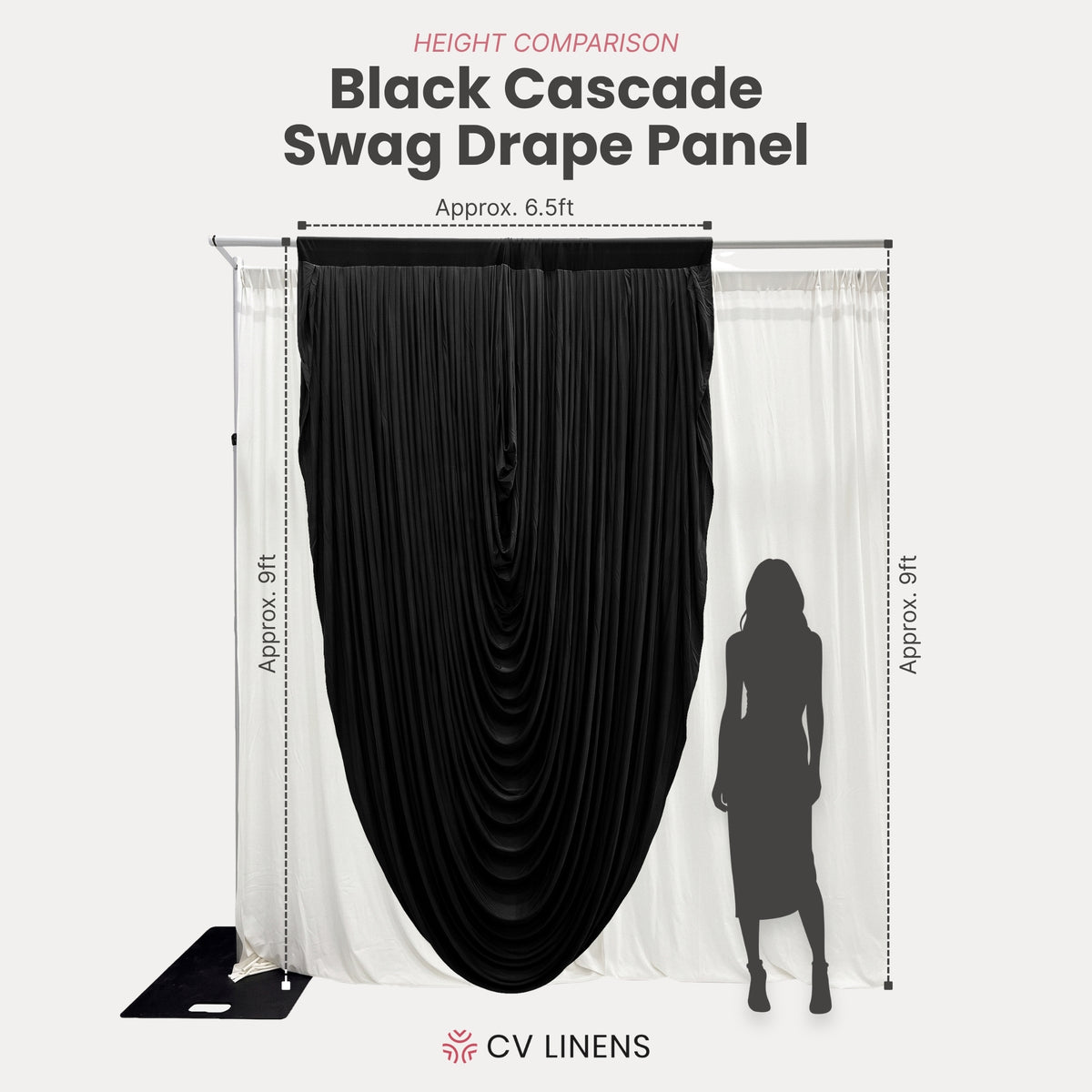 Cascade Swag Drape Panel 9ft x 6.5ft Black infographic