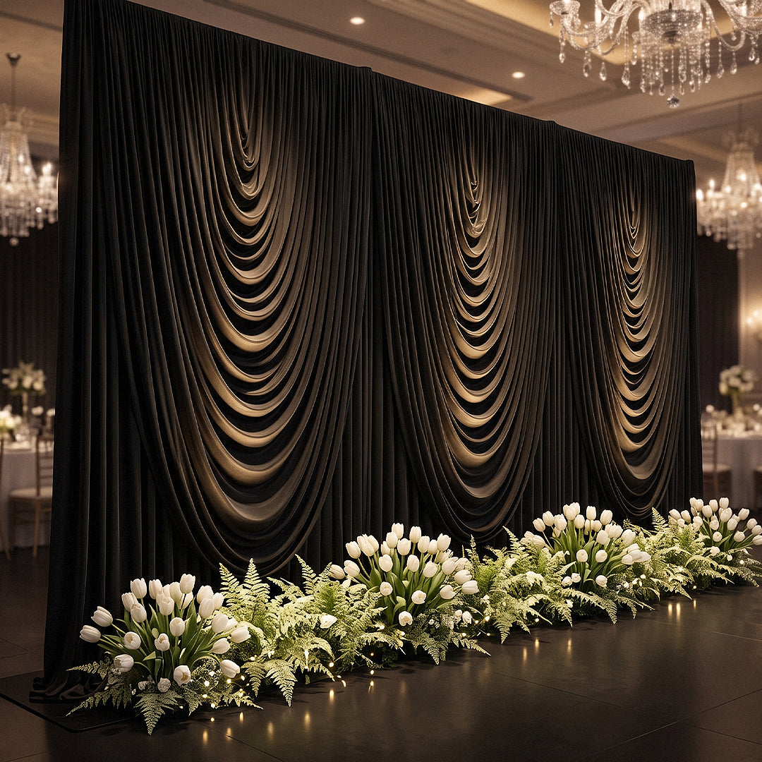 Cascade Swag Drape Panel 9ft x 6.5ft Black - Wedding Backdrop