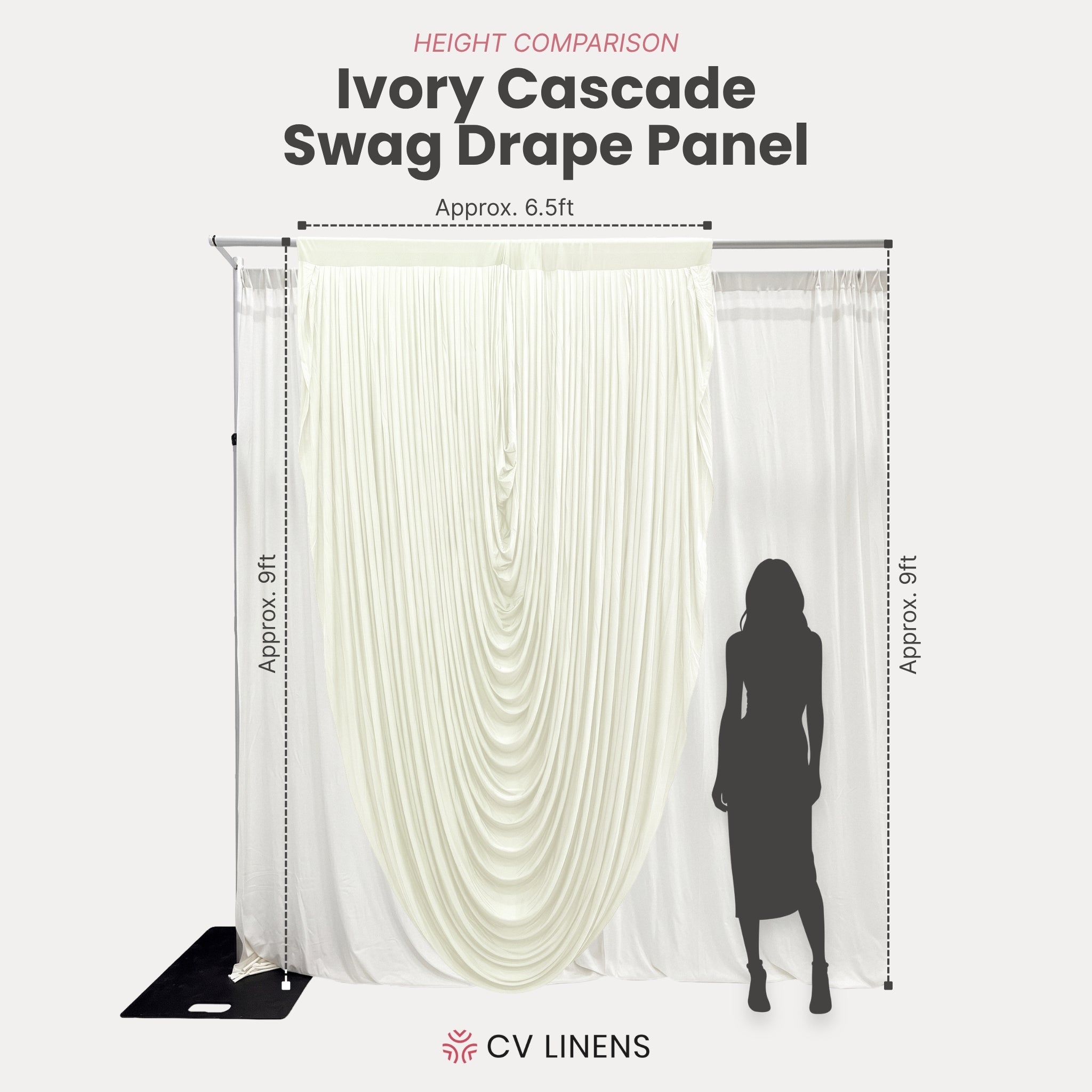Cascade Swag Drape Panel 9ft x 6.5ft - Ivory infographic