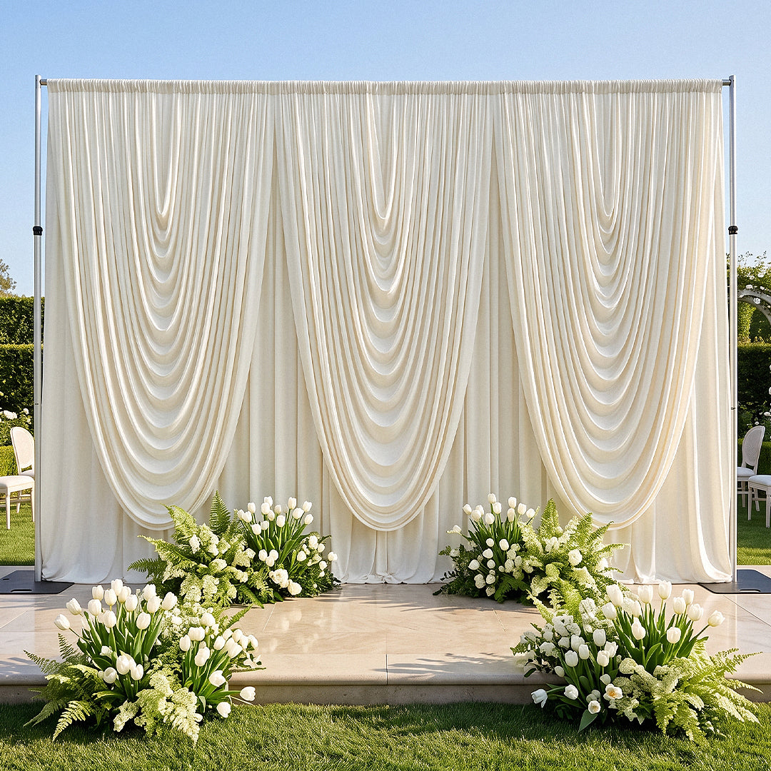 Cascade Swag Drape Panel 9ft x 6.5ft Ivory outdoor wedding backdrop