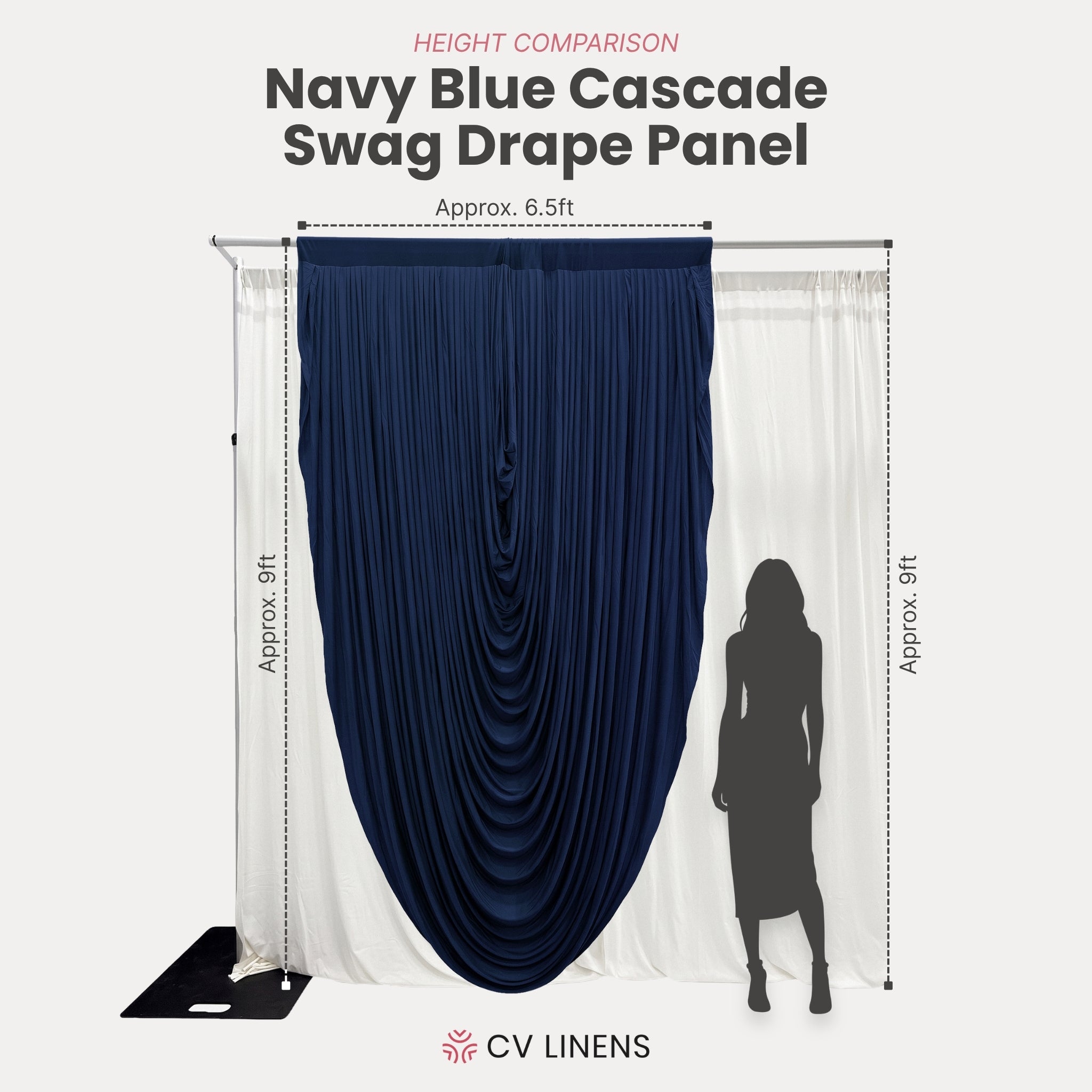 Cascade Swag Drape Panel 9ft x 6.5ft - Navy Blue infographic