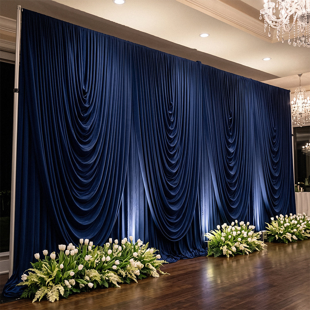 Cascade Swag Drape Panel 9ft x 6.5ft Navy Blue - Wedding Backdrop