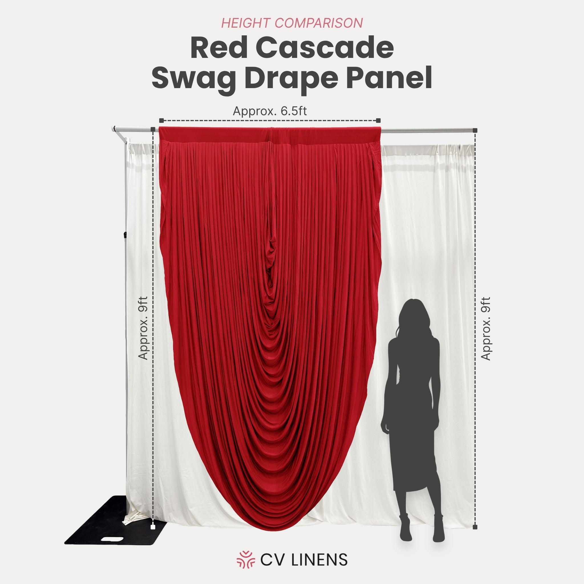 Cascade Swag Drape Panel 9ft x 6.5ft - Red infographic