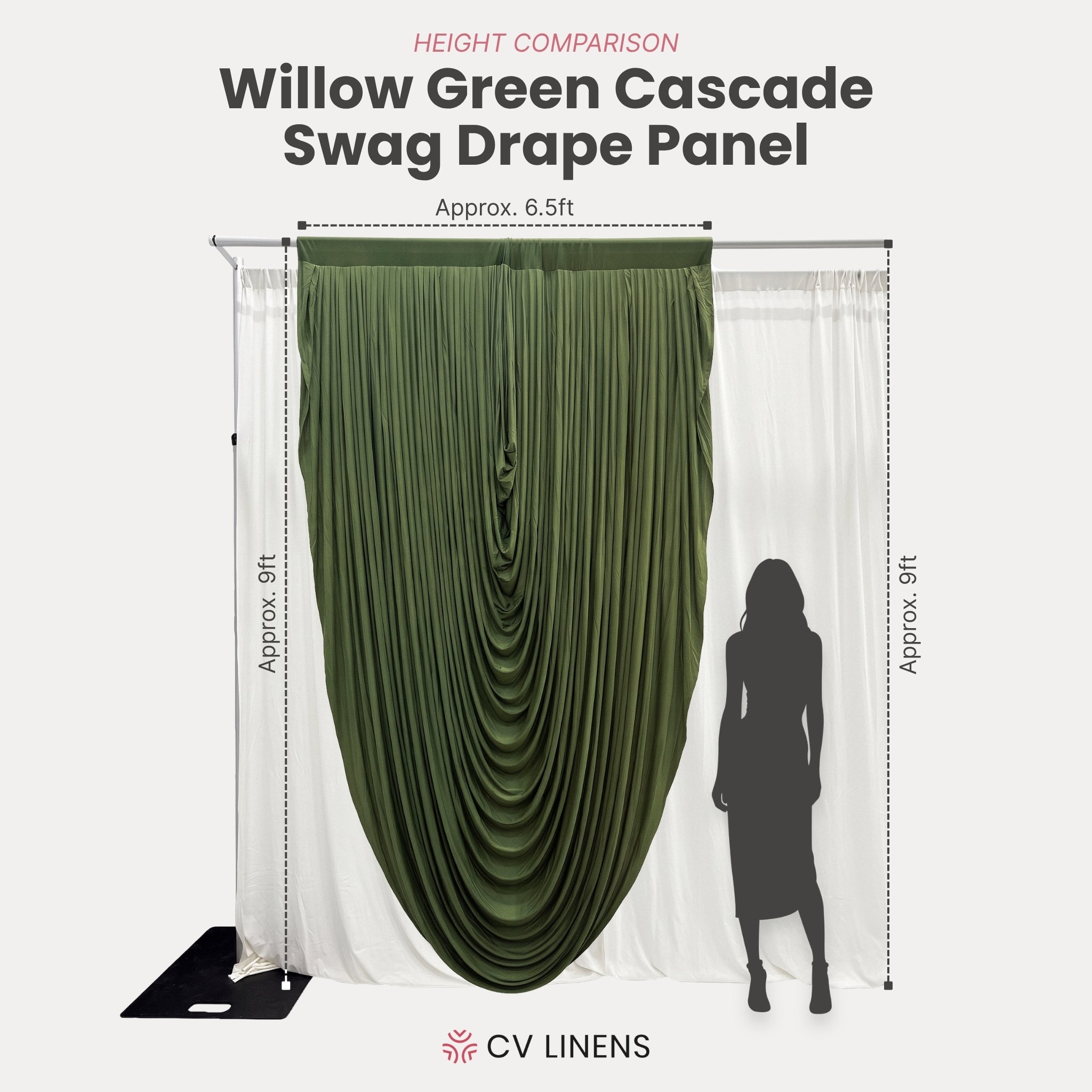 Cascade Swag Drape Panel 9ft x 6.5ft Willow Green infographic