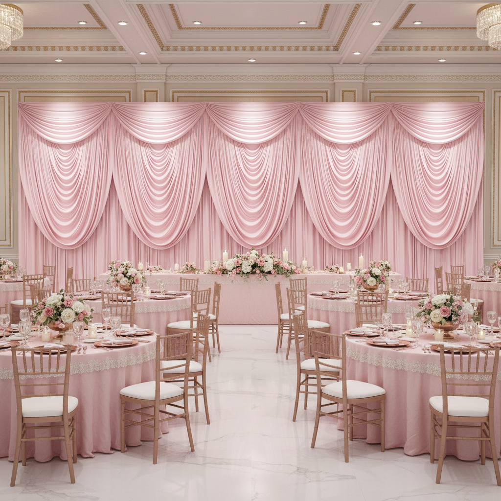 Cascade Swag Drape Panel 6.5ft x 5ft - Pink Wedding Reception