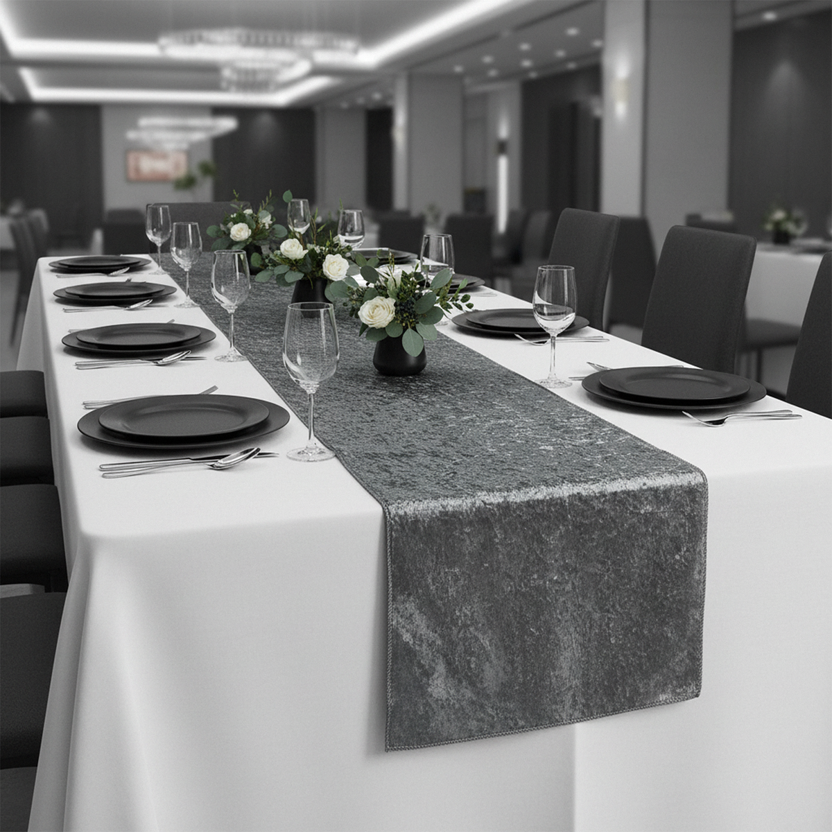 Velvet Table Runner Charcoal banquet dinner