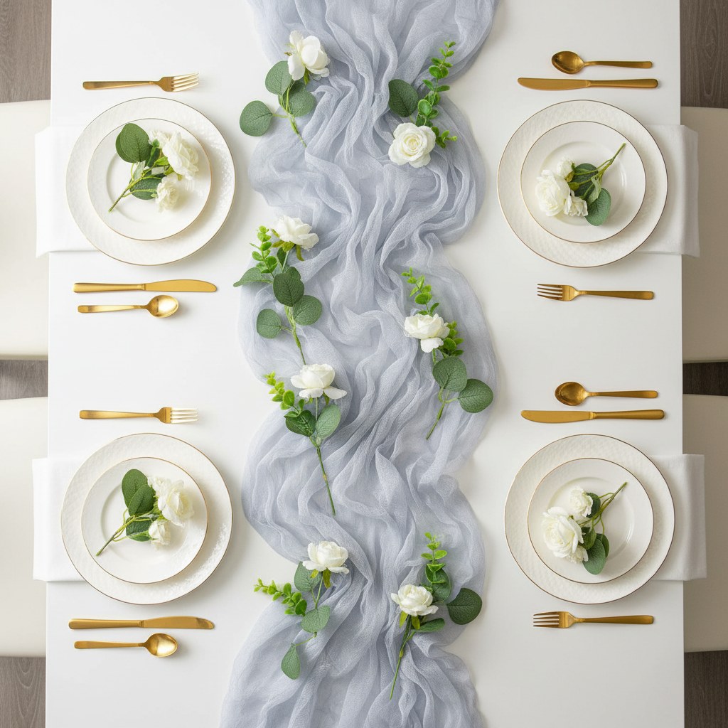 Cheesecloth Table Runner 25" x 16ft - Dusty Blue