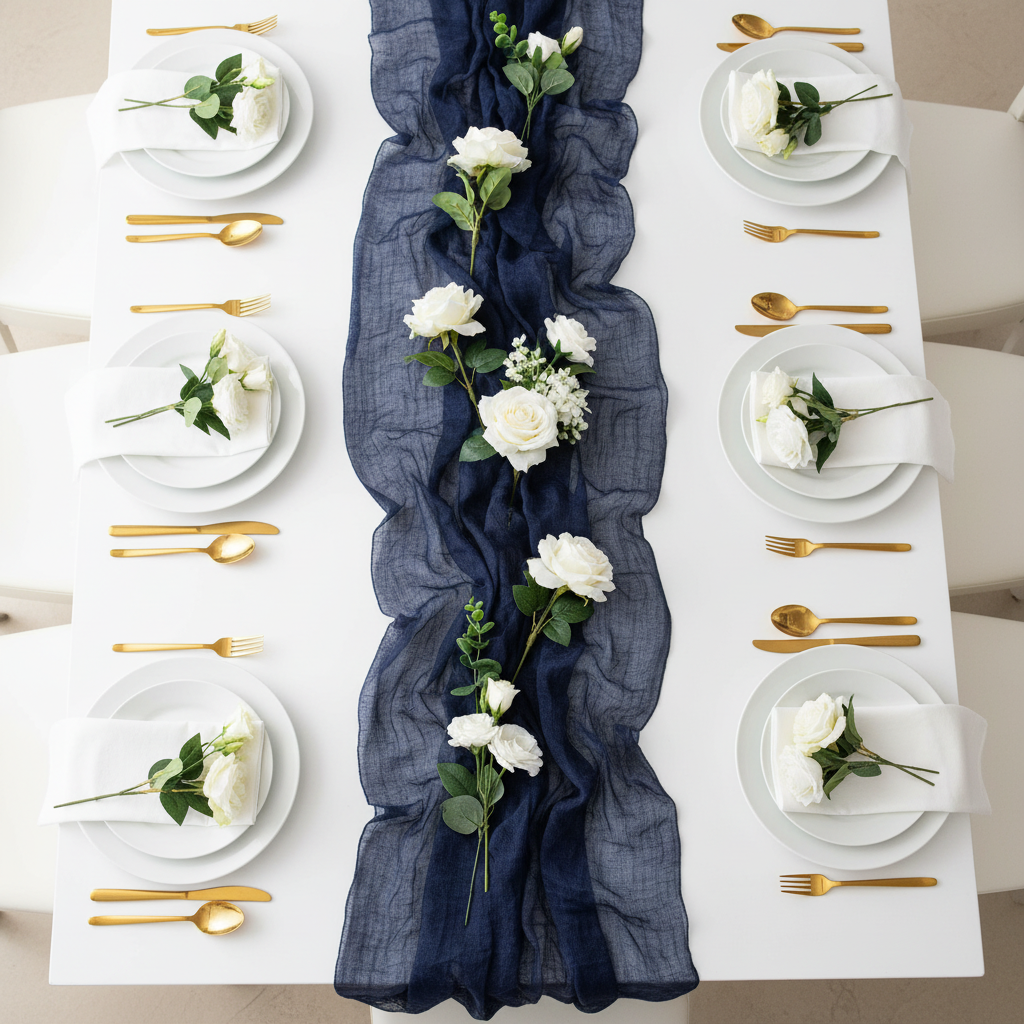 Cheesecloth Table Runner 25" x 16ft - Navy Blu