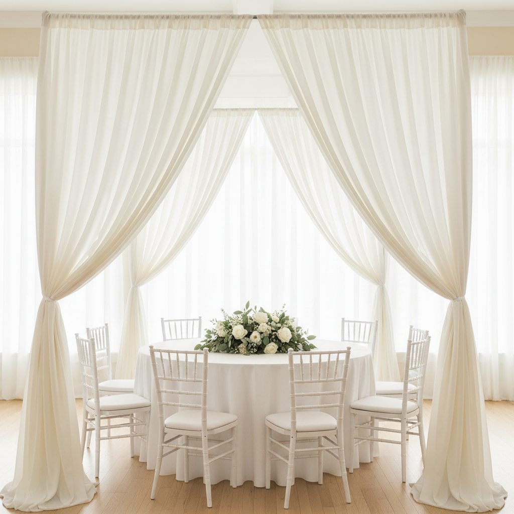 Chiffon Curtain Drape 10ft H x 58" W Panel - Ivory