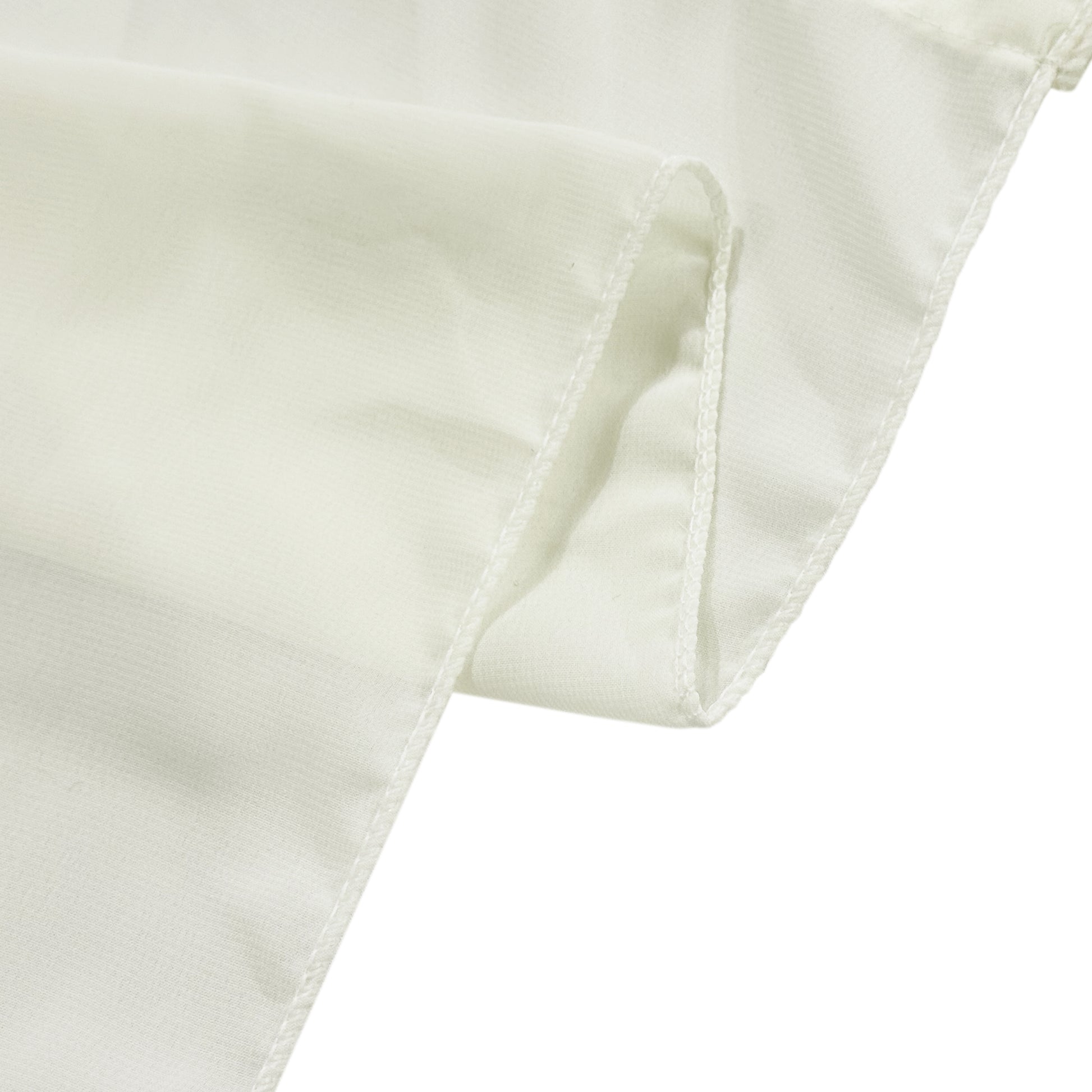 Chiffon Curtain Drape 10ft H x 58" W Panel Ivory serged edge close up
