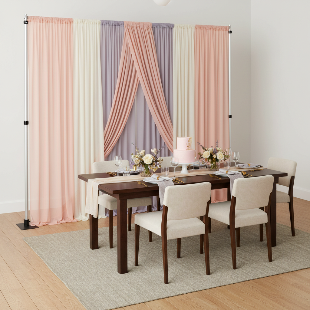 Chiffon Curtain Drape 12ft H x 118" W Panel - Blush/Rose Gold