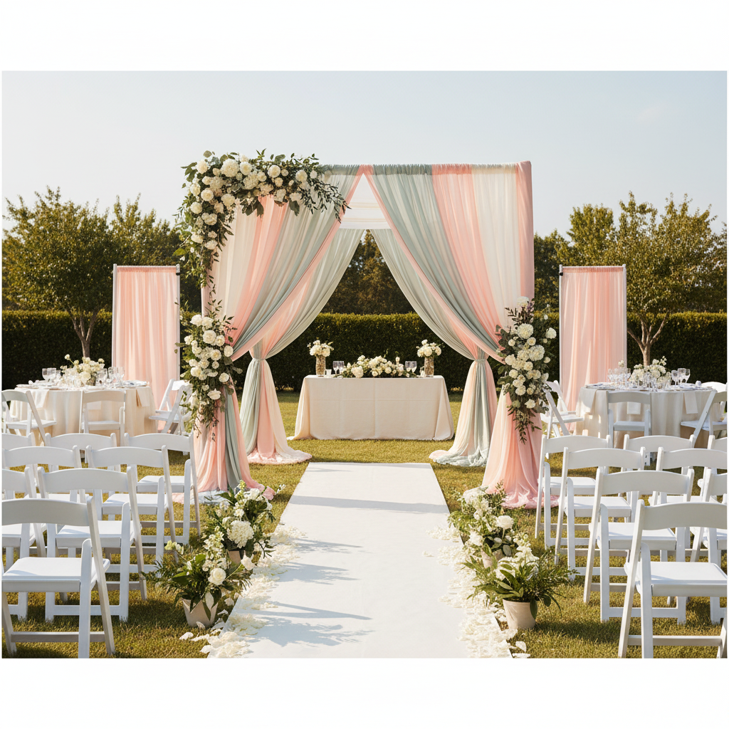 Chiffon Curtain Drape 12ft H x 118" W Panel - Blush/Rose Gold