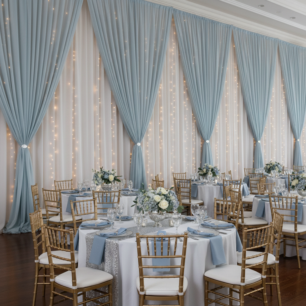 Chiffon Curtain Drape 14ft H x 58" W Panel - Dusty Blue