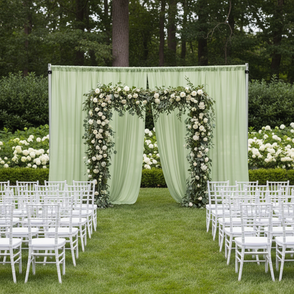 Chiffon Curtain Drape 14ft H x 58" W Panel - Sage Green