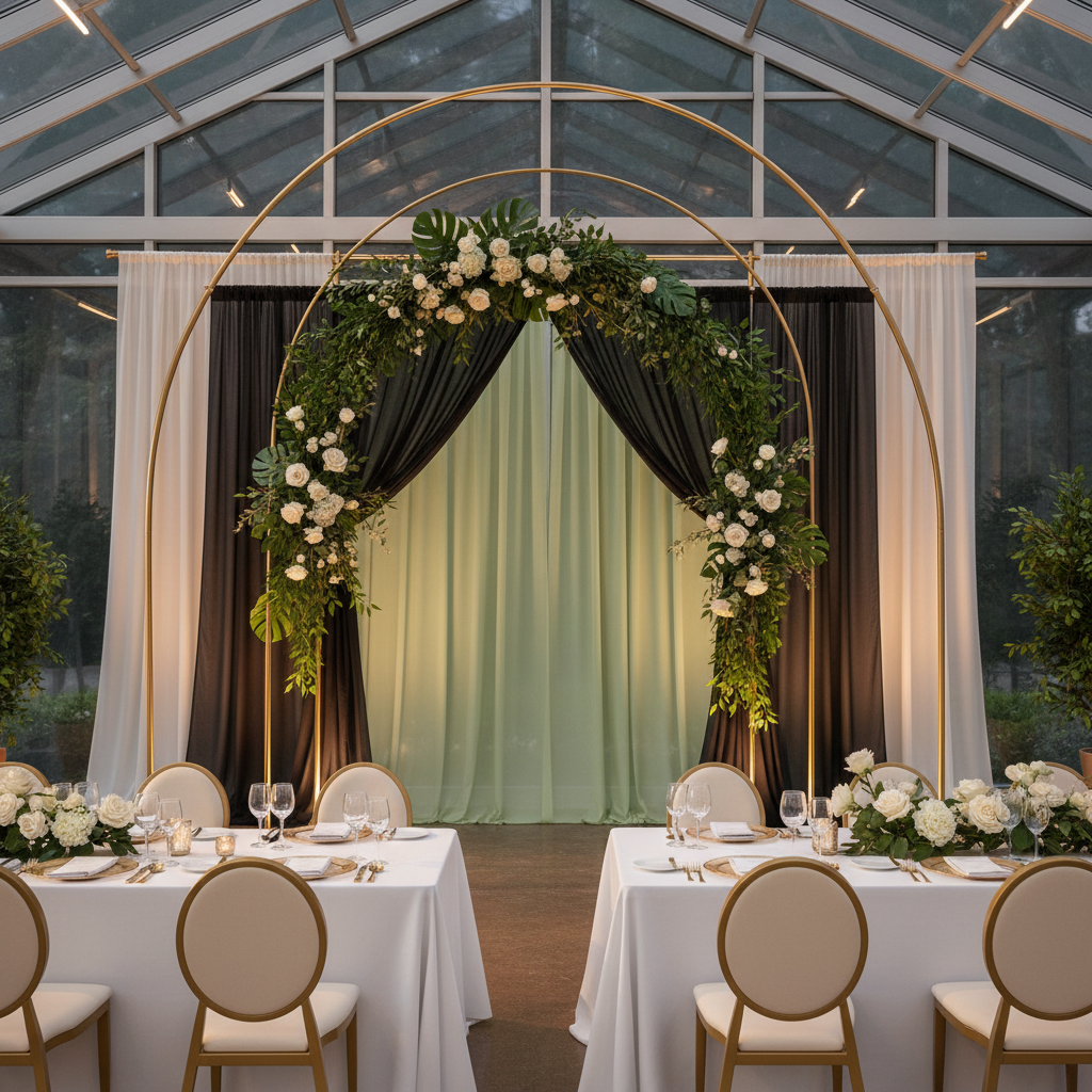 Chiffon Curtain Drape 14ft H x 118" W Panel - Sage Green botanical gala multi-arch chiffon installation
