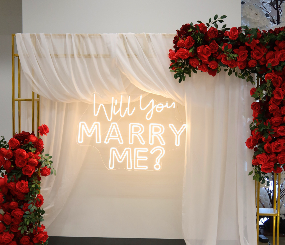 proposal setup with Chiffon Fabric Bolt 58" x 10 yards - White

