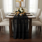 Chiffon Wedding Table Runner 10FT x 27" - Black with white roses centerpiece | white dinner plate | gold charger plate